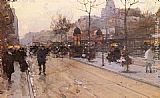 A Parisian Street Scene with Sacre Coeur in the distance by Luigi Loir
